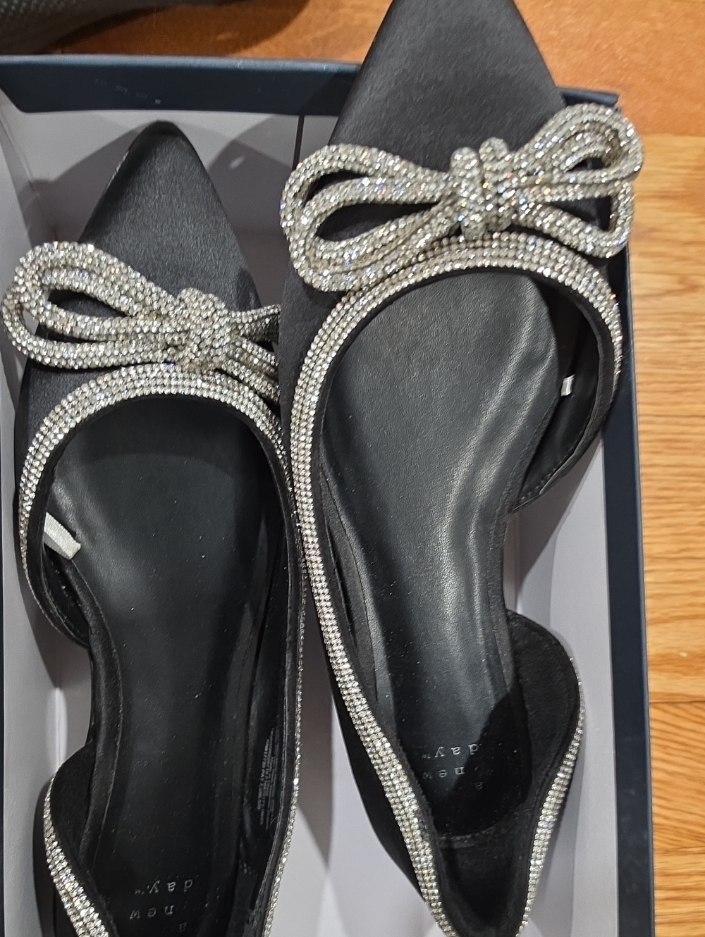 a new day Black Pointed D'Orsay Flats with Rhinestone Bow